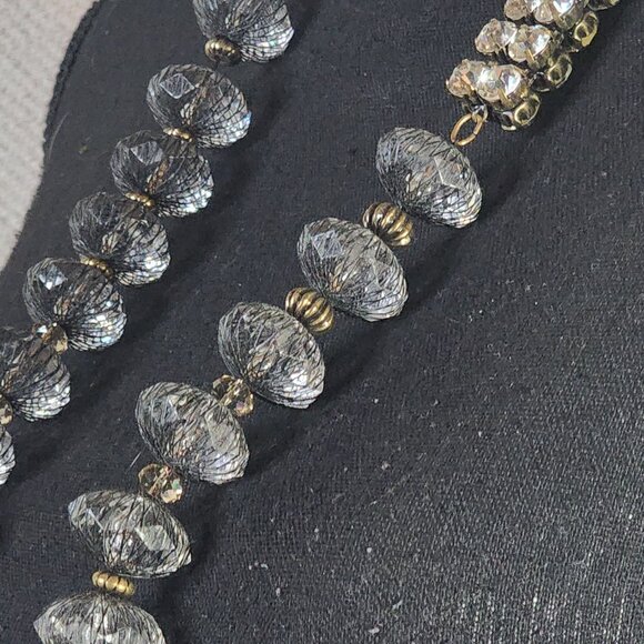 Chico's Vtg Mesh Caged Crystal Gold Metal Beads w/Rhinestone Bling 34" Necklace - Picture 9 of 16